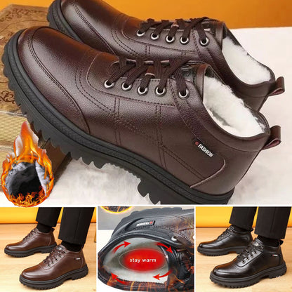 🔥Oferta ograniczona czasowo🔥【39-44】 Zimowe, ciepłe męskie skórzane buty z grubą podeszwą