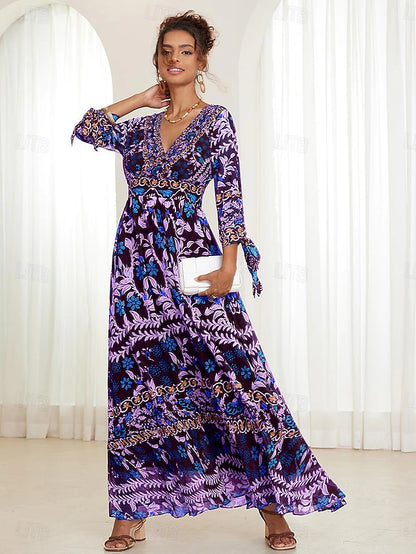 💟【S-5XL】👗2024 Nowa seksowna sukienka z dekoltem w kształcie litery V, z eleganckim nadrukiem-3691125