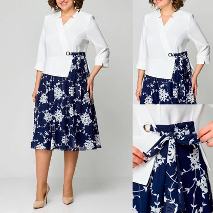 🥰【S-5XL】👗2024 nowa niebiesko-biała świeża sukienka koszulowa-3739871