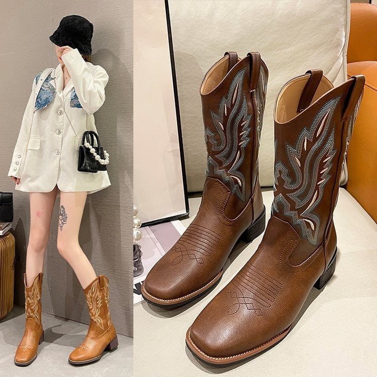 👢【35-42】2024 nowe damskie buty retro kowbojskie skórzane buty w stylu western-3777101