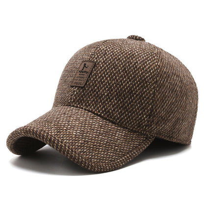 🧢Nowa jesienno-zimowa męska wełniana czapka z daszkiem chroniąca uszy-3766366