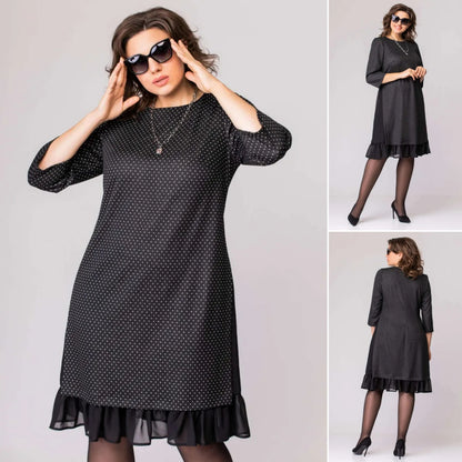 【S-5XL】 2024 Modna, elegancka i wygodna czarna sukienka w kropki-3715285