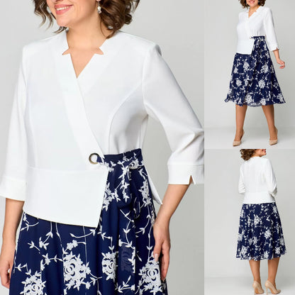 🥰【S-5XL】👗2024 nowa niebiesko-biała świeża sukienka koszulowa-3739871