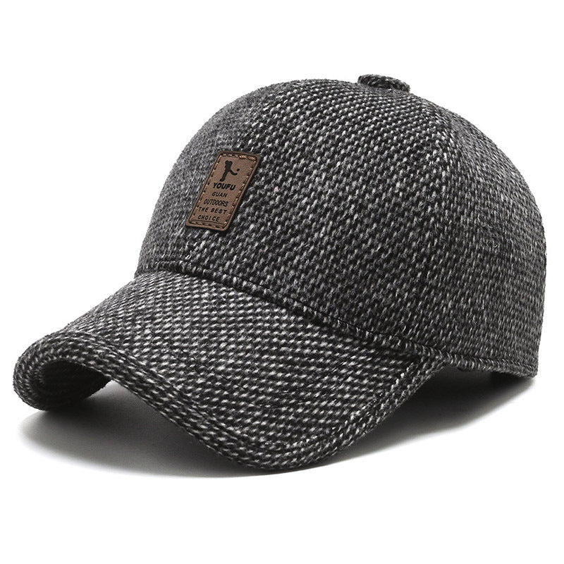 🧢Nowa jesienno-zimowa męska wełniana czapka z daszkiem chroniąca uszy-3766366