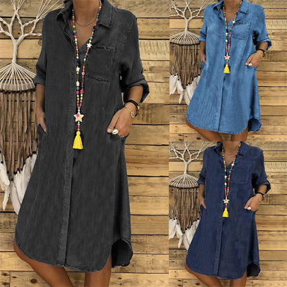 2024 plus size ladies denim dress casual dress plain color_3634465