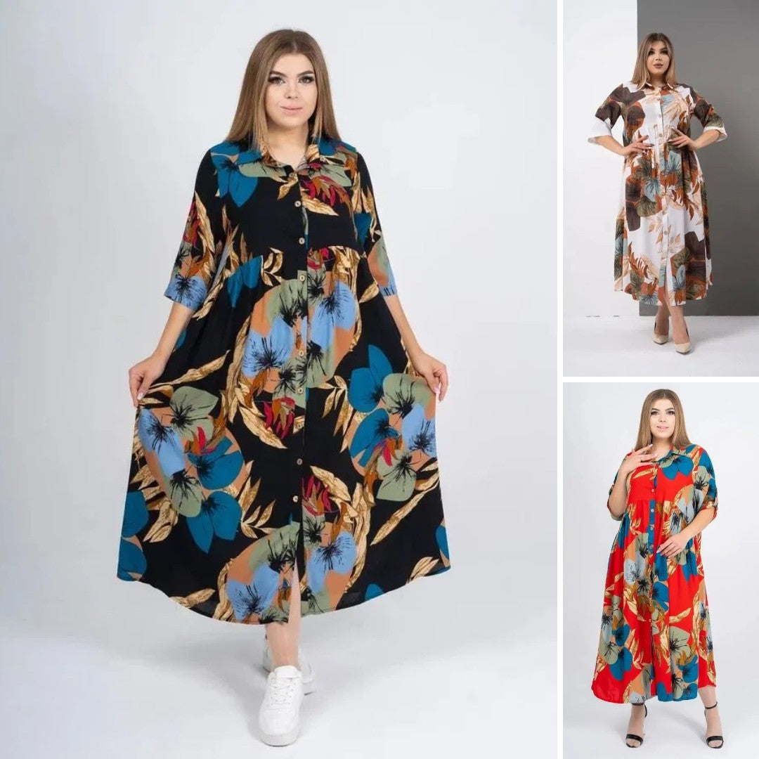 【S~5XL】 Modna, luźna sukienka z nadrukiem w dużych rozmiarach-3673913