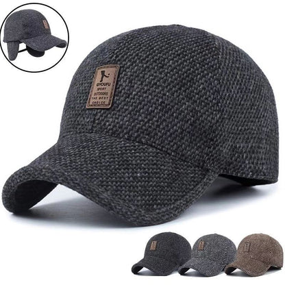 🧢Nowa jesienno-zimowa męska wełniana czapka z daszkiem chroniąca uszy-3766366