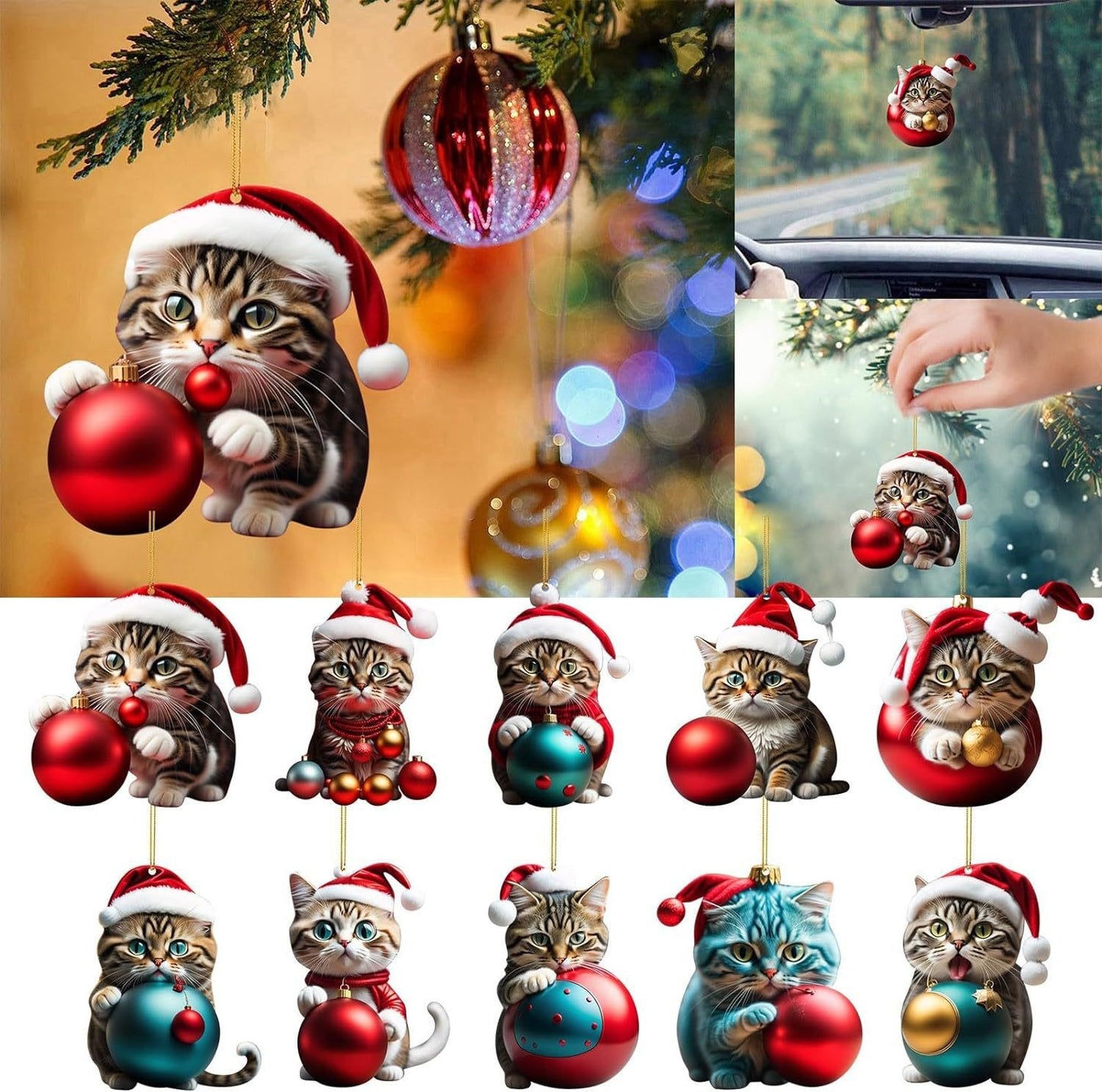 🔥🐈【Kup 7, a 3 otrzymasz gratis】🎄10 sztuk😻Ozdoby choinkowe w kształcie kotków. wiszące akcesoria dla kotów--3790224