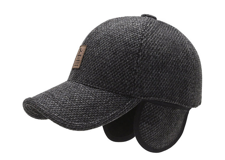 🧢Nowa jesienno-zimowa męska wełniana czapka z daszkiem chroniąca uszy-3766366