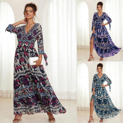 💟【S-5XL】👗2024 Nowa seksowna sukienka z dekoltem w kształcie litery V, z eleganckim nadrukiem-3691125