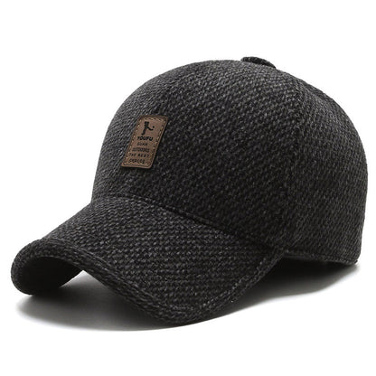 🧢Nowa jesienno-zimowa męska wełniana czapka z daszkiem chroniąca uszy-3766366