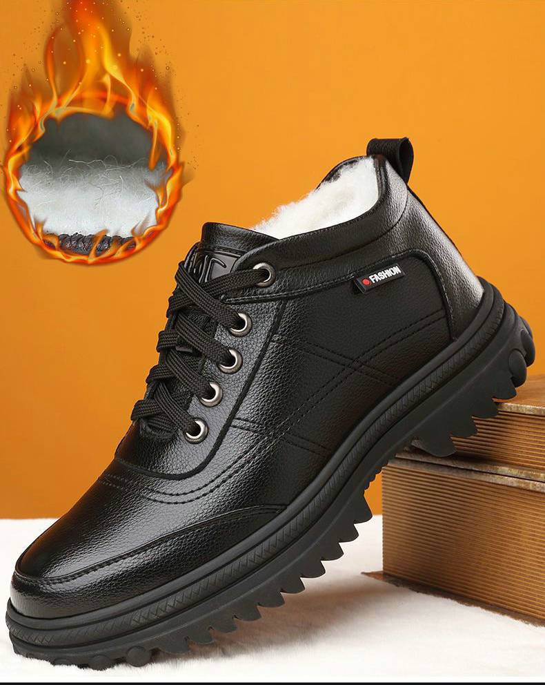 🔥Oferta ograniczona czasowo🔥[39-44] Zimowe, pogrubione, puszyste, ciepłe męskie skórzane buty na grubej podeszwie--3786851