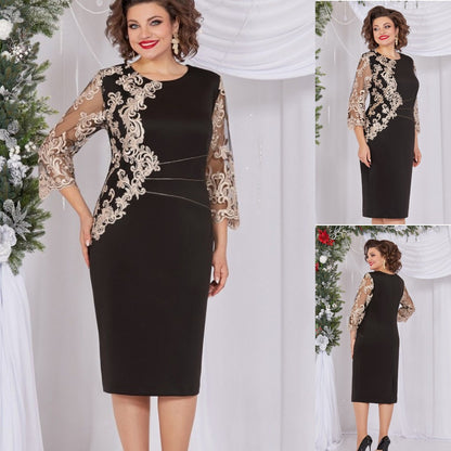 💖💖【S-5XL】🍁🍂2024 wysokiej jakości modna jesienno-zimowa nowa koronkowa elegancka sukienka-3829147