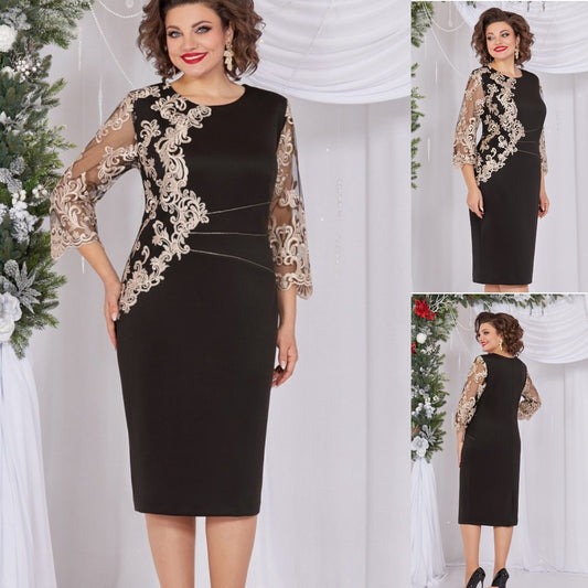 💖💖【S-5XL】🍁🍂2024 wysokiej jakości modna jesienno-zimowa nowa koronkowa elegancka sukienka-3829147