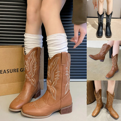 👢【35-42】2024 nowe damskie buty retro kowbojskie skórzane buty w stylu western-3777101