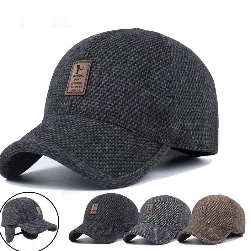 🧢Nowa jesienno-zimowa męska wełniana czapka z daszkiem chroniąca uszy-3766366