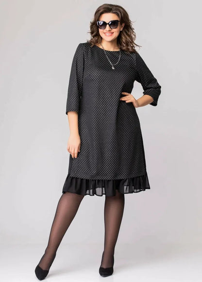 【S-5XL】 2024 Modna, elegancka i wygodna czarna sukienka w kropki-3715285