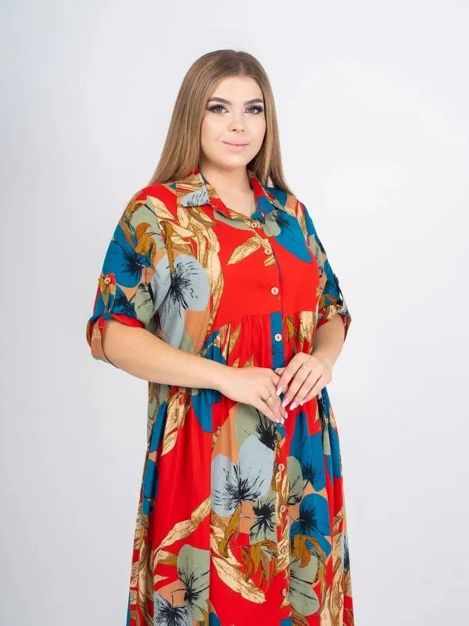 【S~5XL】 Modna, luźna sukienka z nadrukiem w dużych rozmiarach-3673913