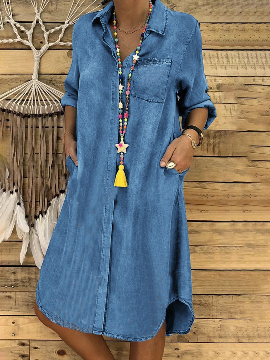 2024 plus size ladies denim dress casual dress plain color_3634465