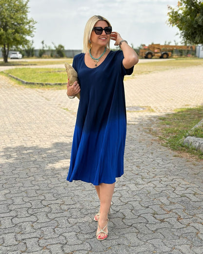 【S-5XL】❤️2024 nowa elegancka, długa sukienka w kolorze gradientu-3682770